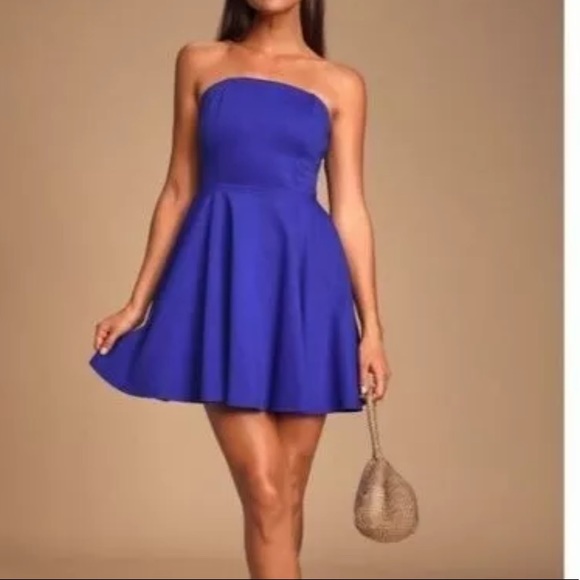 Lulu's About a Twirl Royal Blue Strapless Skater Mini Dress Size Medium - Picture 2 of 8